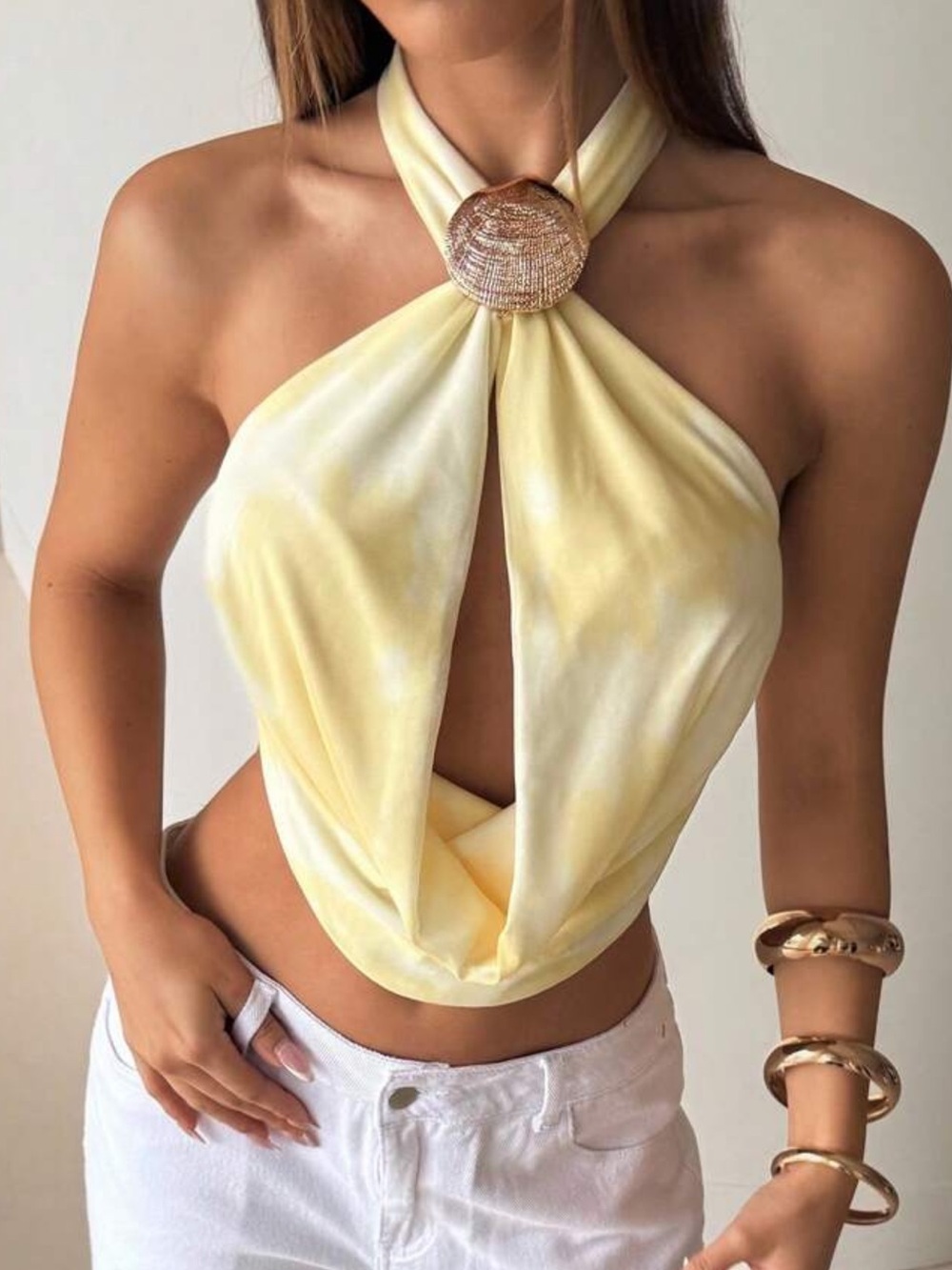 Boho yellow halter top